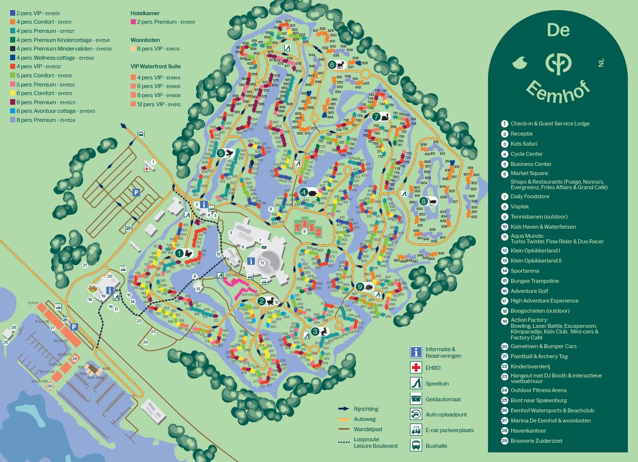 © Afbeelding: centerparcs.nl - Plattegrond van Center Parcs De Eemhof met legenda