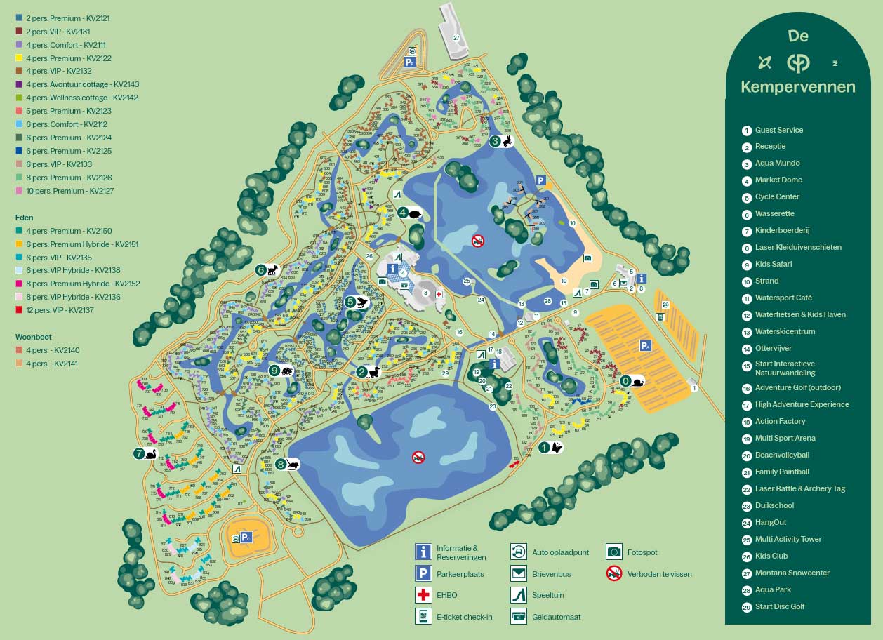 © Afbeelding: centerparcs.nl - Plattegrond van Center Parcs De Kempervennen met legenda