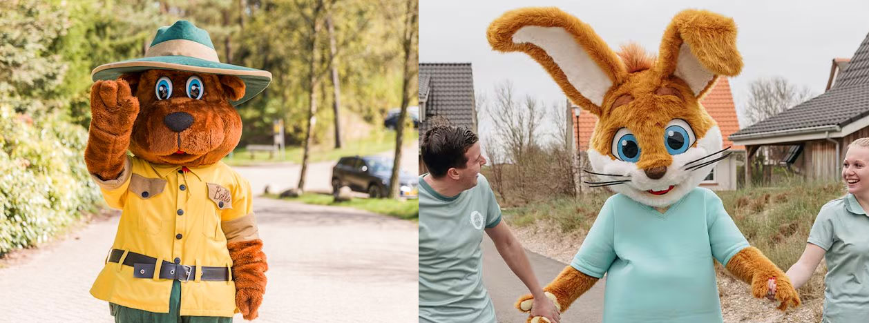 © Foto's: landal.nl / roompot.nl - Koos Konijn wordt de mascotte van Landal. Bollo de Beer zal op termijn verdwijnen.