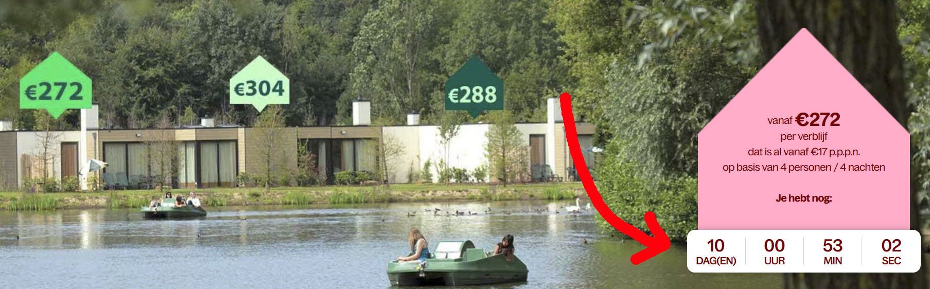 Aftelklok op aanbiedingspagina Center Parcs Bungalow Race Actie 2025