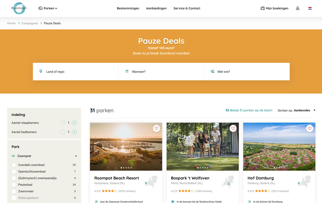 © Afbeelding: roompot.nl - Extra voordelig op vakantie in oktober, november of december kan via de Roompot Pauze Deals.