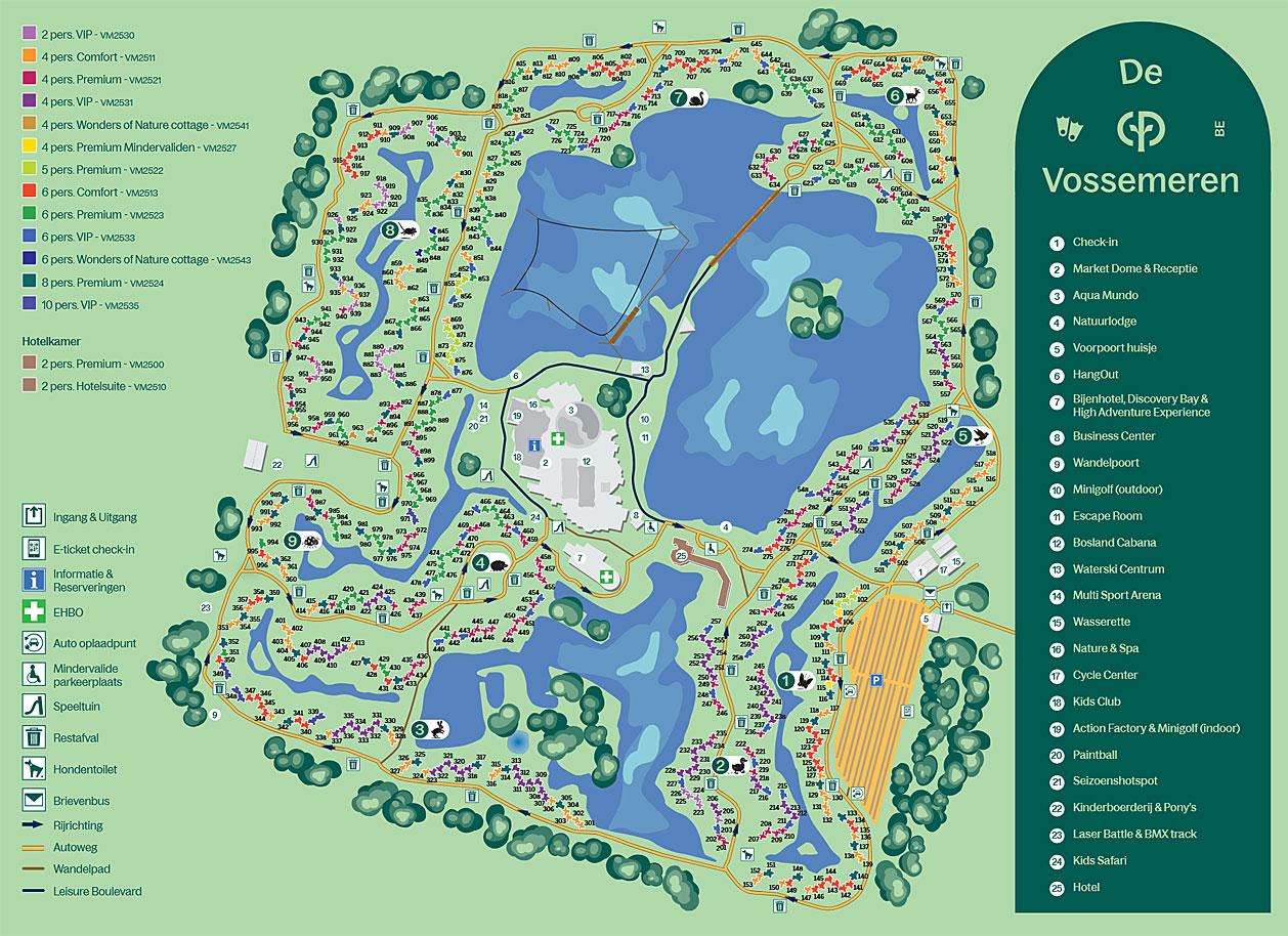 © Afbeelding: centerparcs.nl - Plattegrond van Center Parcs De Vossemeren met legenda