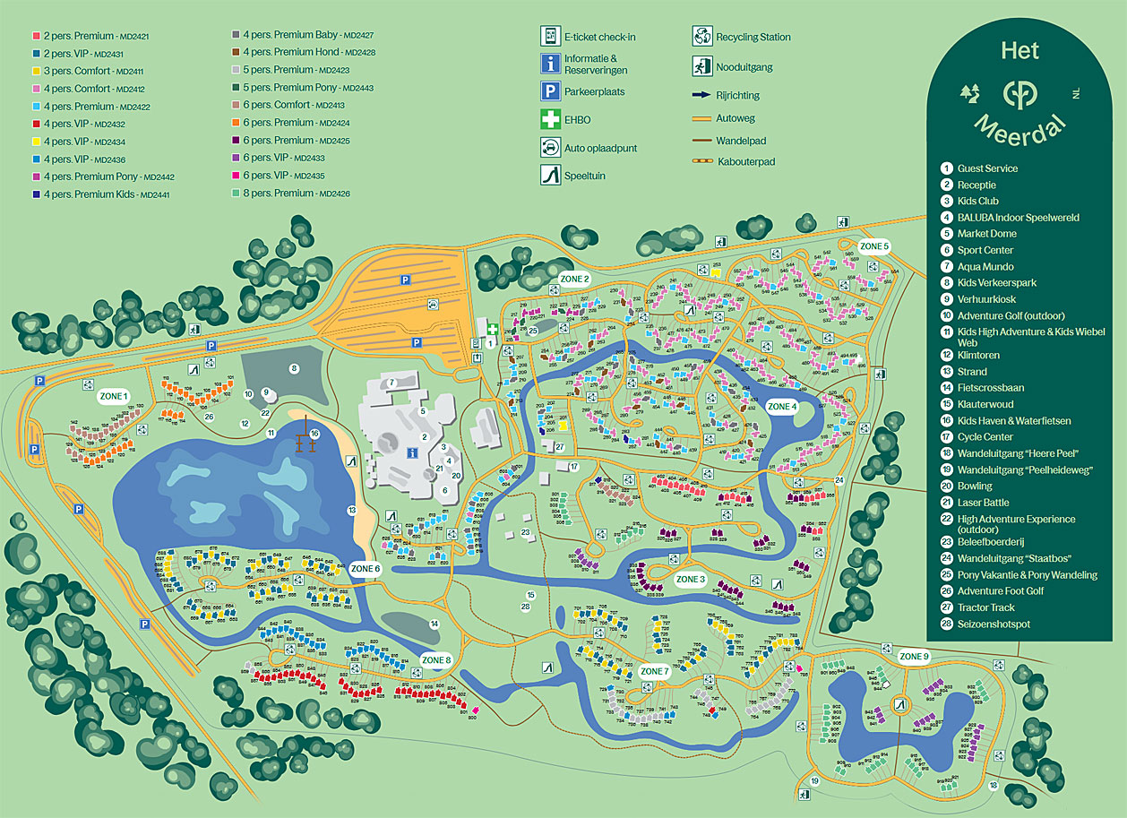 © Afbeelding: centerparcs.nl - Plattegrond Center Parcs Het Meerdal met legenda